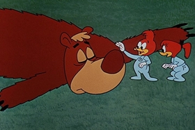 Screenshots from the 1957 Walter Lantz cartoon The Unbearable Salesman