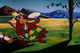 Screenshots from the 1957 Walter Lantz cartoon The Unbearable Salesman