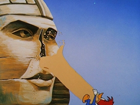 Screenshots from the 1957 Walter Lantz cartoon International Woodpecker