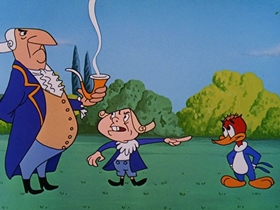 Screenshots from the 1957 Walter Lantz cartoon International Woodpecker