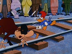 Screenshots from the 1957 Walter Lantz cartoon International Woodpecker