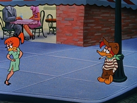 Screenshots from the 1957 Walter Lantz cartoon International Woodpecker