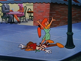 Screenshots from the 1957 Walter Lantz cartoon International Woodpecker