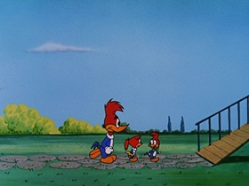 Screenshots from the 1957 Walter Lantz cartoon International Woodpecker