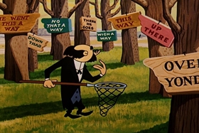 Screenshots from the 1957 Walter Lantz cartoon Round Trip to Mars