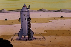Screenshots from the 1957 Walter Lantz cartoon Round Trip to Mars