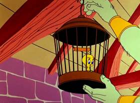 Screenshots from the 1957 Warner Bros. cartoon Tweety and the Beanstalk