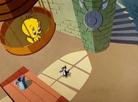 Screenshots from the 1957 Warner Bros. cartoon Tweety and the Beanstalk