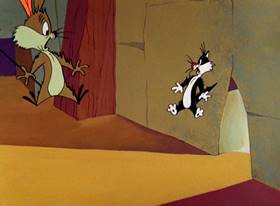 Screenshots from the 1957 Warner Bros. cartoon Tweety and the Beanstalk