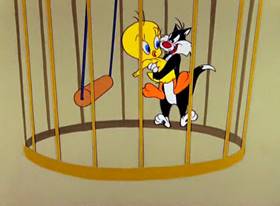 Screenshots from the 1957 Warner Bros. cartoon Tweety and the Beanstalk