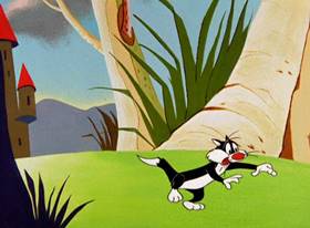 Screenshots from the 1957 Warner Bros. cartoon Tweety and the Beanstalk