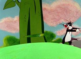 Screenshots from the 1957 Warner Bros. cartoon Tweety and the Beanstalk