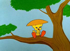 Screenshots from the 1957 Warner Bros. cartoon Tweety and the Beanstalk