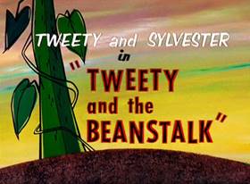 Screenshots from the 1957 Warner Bros. cartoon Tweety and the Beanstalk