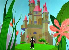 Screenshots from the 1957 Warner Bros. cartoon Tweety and the Beanstalk