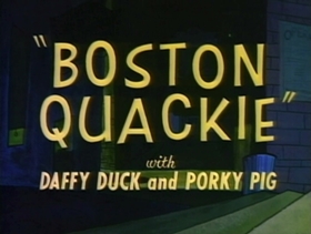 Screenshots from the 1957 Warner Bros. cartoon Boston Quackie