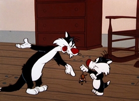 Screenshots from the 1957 Warner Bros. cartoon Mouse-Taken Identity