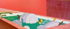 Screenshots from the 1958 MGM cartoon Happy Go Ducky