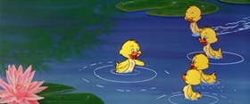 Screenshots from the 1958 MGM cartoon Happy Go Ducky
