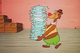 Screenshots from the 1958 Walter Lantz cartoon Salmon Yeggs