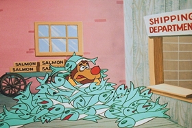 Screenshots from the 1958 Walter Lantz cartoon Salmon Yeggs