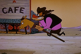 Screenshots from the 1958 Walter Lantz cartoon Half-Empty Saddles