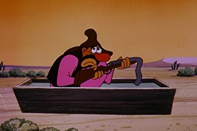 Screenshots from the 1958 Walter Lantz cartoon Half-Empty Saddles