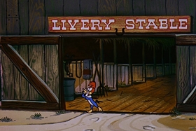 Screenshots from the 1958 Walter Lantz cartoon Half-Empty Saddles