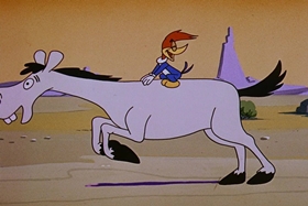 Screenshots from the 1958 Walter Lantz cartoon Half-Empty Saddles