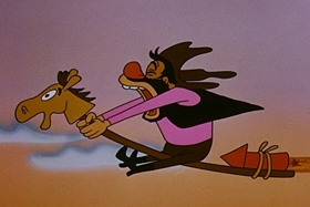 Screenshots from the 1958 Walter Lantz cartoon Half-Empty Saddles