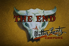 Screenshots from the 1958 Walter Lantz cartoon Half-Empty Saddles