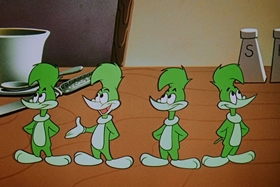 Screenshots from the 1958 Walter Lantz cartoon His Better Elf
