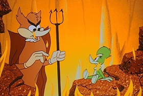 Screenshots from the 1958 Walter Lantz cartoon His Better Elf