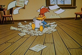 Screenshots from the 1958 Walter Lantz cartoon His Better Elf