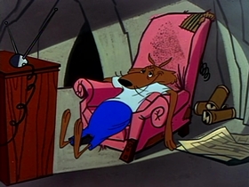 Screenshots from the 1958 Warner Bros. cartoon Hare-Less Wolf