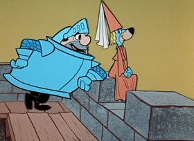 Screenshots from the 1958 Hanna-Barbera cartoon Sir Huckleberry Hound