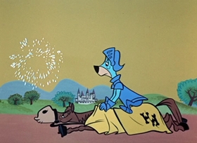 Screenshots from the 1958 Hanna-Barbera cartoon Sir Huckleberry Hound