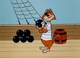 Screenshots from the 1958 Hanna-Barbera cartoon Pistol Packin’ Pirate