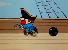 Screenshots from the 1958 Hanna-Barbera cartoon Pistol Packin’ Pirate