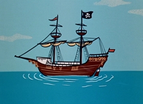 Screenshots from the 1958 Hanna-Barbera cartoon Pistol Packin’ Pirate
