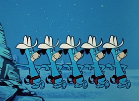 Screenshots from the 1958 Hanna-Barbera cartoon Rustler Hustler Huck