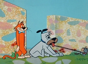 Screenshots from the 1958 Hanna-Barbera cartoon Scaredycat Dog