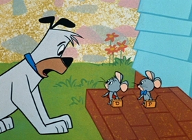 Screenshots from the 1958 Hanna-Barbera cartoon Scaredycat Dog