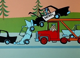 Screenshots from the 1958 Hanna-Barbera cartoon Freeway Patrol