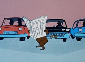 Screenshots from the 1958 Hanna-Barbera cartoon Baffled Bear