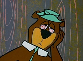 Screenshots from the 1958 Hanna-Barbera cartoon Baffled Bear