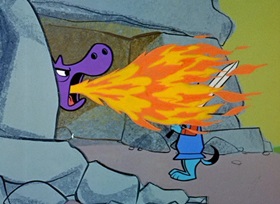 Screenshots from the 1958 Hanna-Barbera cartoon Dragon-Slayer Huck