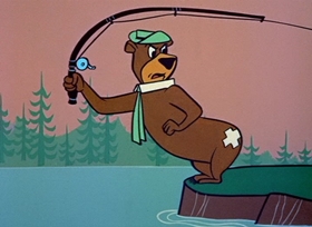 Screenshots from the 1958 Hanna-Barbera cartoon The Stout Trout