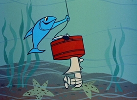 Screenshots from the 1958 Hanna-Barbera cartoon The Stout Trout