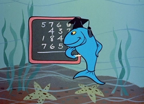 Screenshots from the 1958 Hanna-Barbera cartoon The Stout Trout
